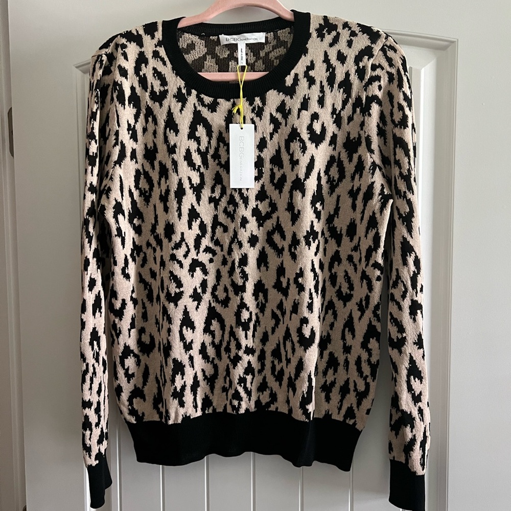 BCBGeneration Black and Cream Crew Neck Sweater